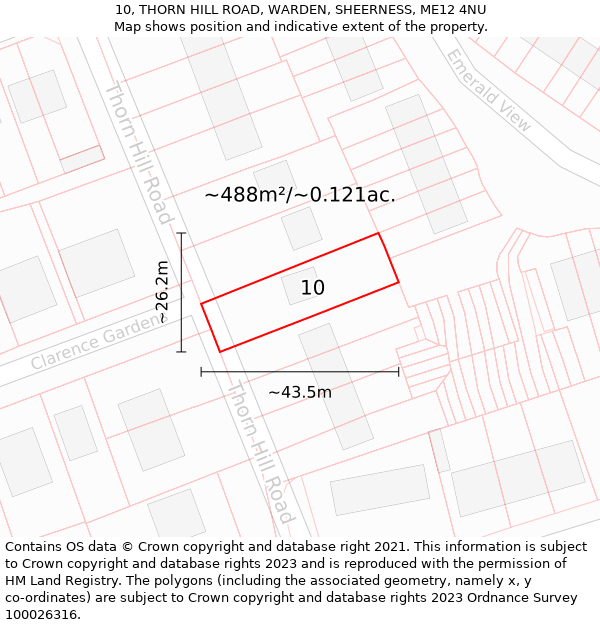 10, THORN HILL ROAD, WARDEN, SHEERNESS, ME12 4NU: Plot and title map