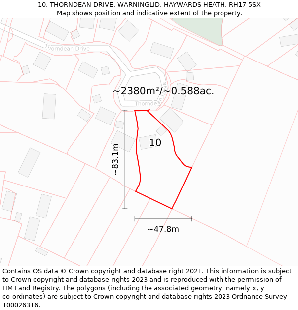 10, THORNDEAN DRIVE, WARNINGLID, HAYWARDS HEATH, RH17 5SX: Plot and title map