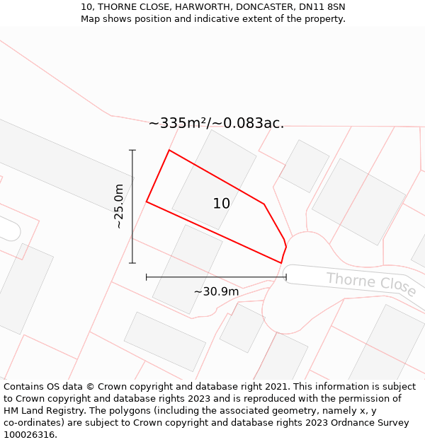 10, THORNE CLOSE, HARWORTH, DONCASTER, DN11 8SN: Plot and title map