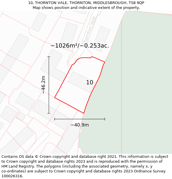 10, THORNTON VALE, THORNTON, MIDDLESBROUGH, TS8 9QP: Plot and title map