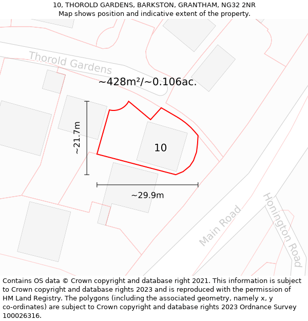 10, THOROLD GARDENS, BARKSTON, GRANTHAM, NG32 2NR: Plot and title map