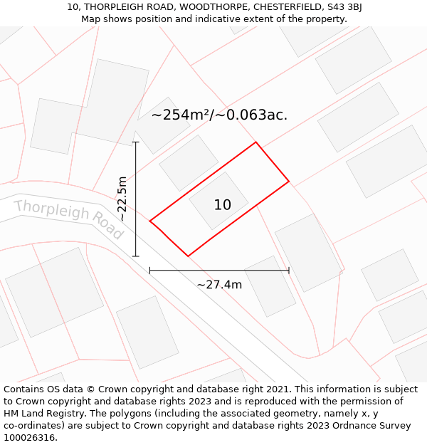 10, THORPLEIGH ROAD, WOODTHORPE, CHESTERFIELD, S43 3BJ: Plot and title map