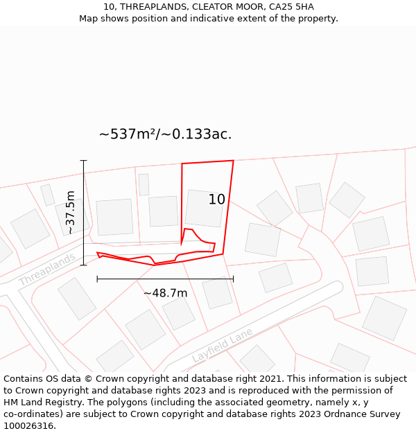 10, THREAPLANDS, CLEATOR MOOR, CA25 5HA: Plot and title map