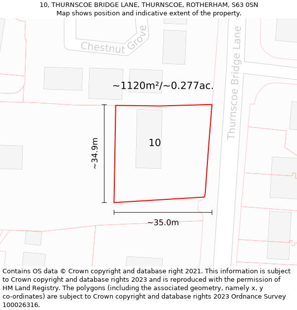 10, THURNSCOE BRIDGE LANE, THURNSCOE, ROTHERHAM, S63 0SN: Plot and title map