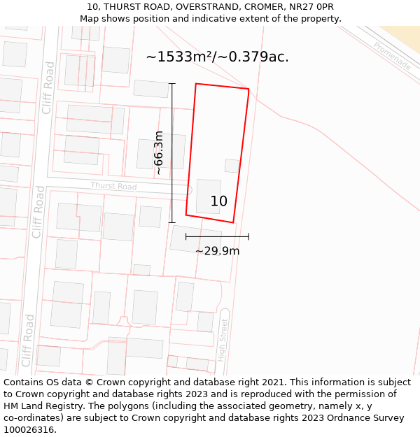 10, THURST ROAD, OVERSTRAND, CROMER, NR27 0PR: Plot and title map