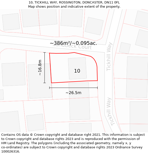 10, TICKHILL WAY, ROSSINGTON, DONCASTER, DN11 0FL: Plot and title map