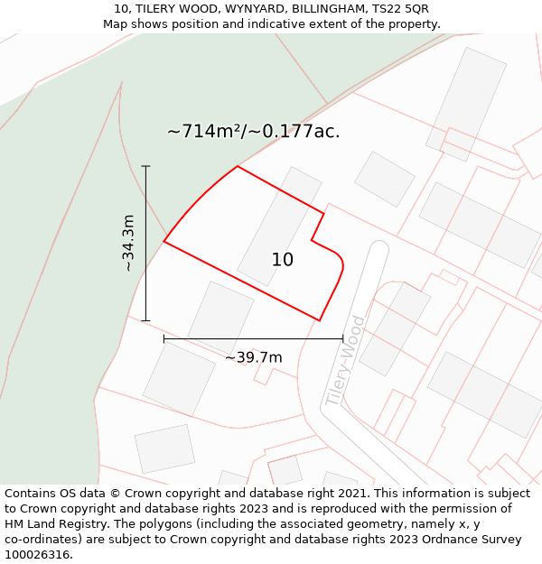 10, TILERY WOOD, WYNYARD, BILLINGHAM, TS22 5QR: Plot and title map