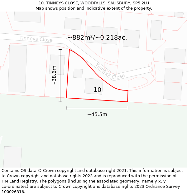 10, TINNEYS CLOSE, WOODFALLS, SALISBURY, SP5 2LU: Plot and title map