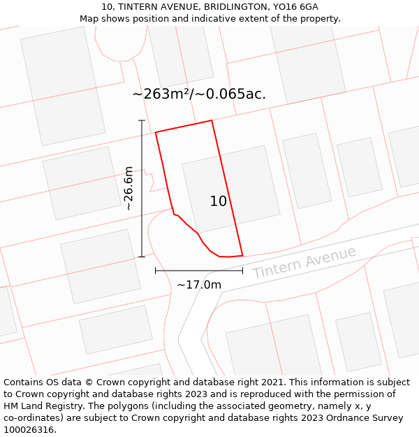 10, TINTERN AVENUE, BRIDLINGTON, YO16 6GA: Plot and title map