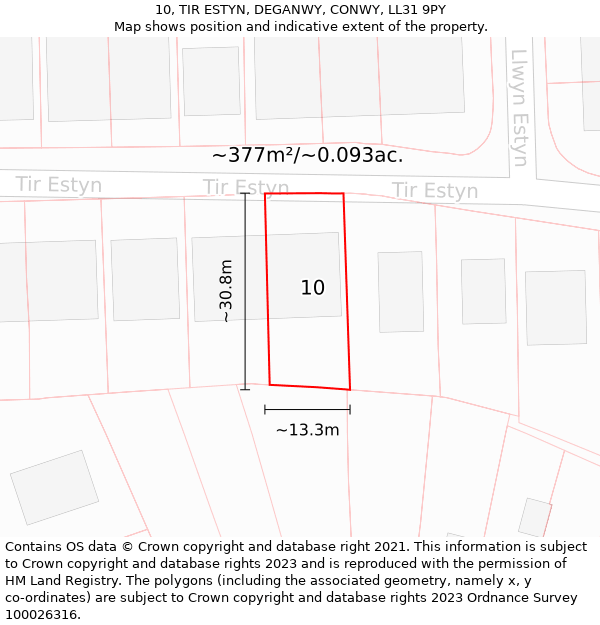 10, TIR ESTYN, DEGANWY, CONWY, LL31 9PY: Plot and title map