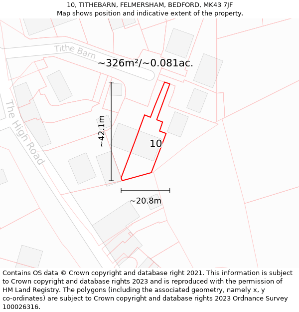 10, TITHEBARN, FELMERSHAM, BEDFORD, MK43 7JF: Plot and title map