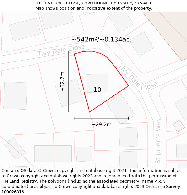 10, TIVY DALE CLOSE, CAWTHORNE, BARNSLEY, S75 4ER: Plot and title map