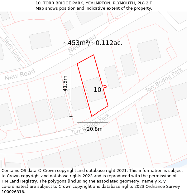 10, TORR BRIDGE PARK, YEALMPTON, PLYMOUTH, PL8 2JF: Plot and title map