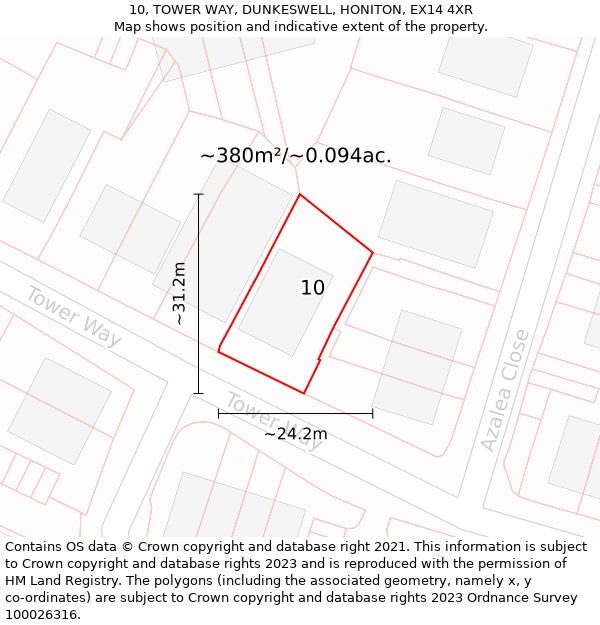 10, TOWER WAY, DUNKESWELL, HONITON, EX14 4XR: Plot and title map