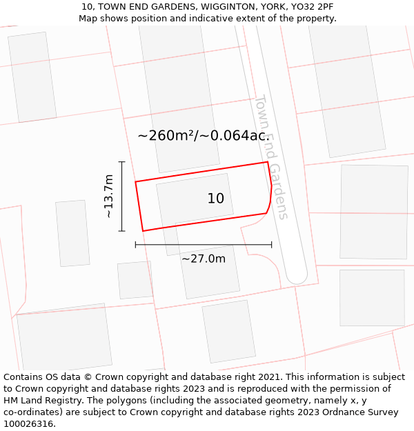 10, TOWN END GARDENS, WIGGINTON, YORK, YO32 2PF: Plot and title map