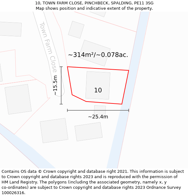 10, TOWN FARM CLOSE, PINCHBECK, SPALDING, PE11 3SG: Plot and title map