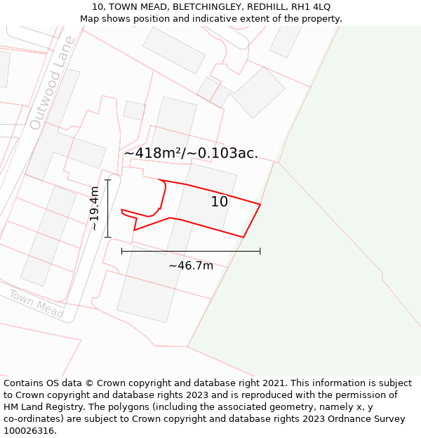 10, TOWN MEAD, BLETCHINGLEY, REDHILL, RH1 4LQ: Plot and title map