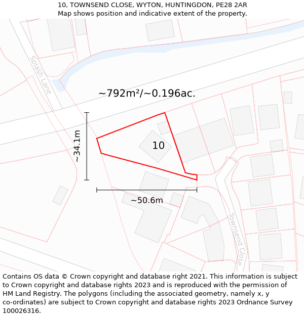 10, TOWNSEND CLOSE, WYTON, HUNTINGDON, PE28 2AR: Plot and title map