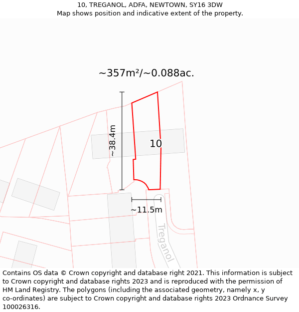 10, TREGANOL, ADFA, NEWTOWN, SY16 3DW: Plot and title map