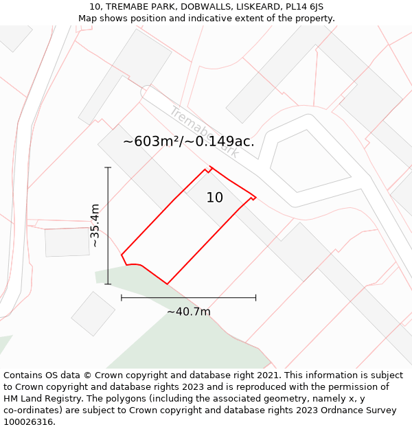 10, TREMABE PARK, DOBWALLS, LISKEARD, PL14 6JS: Plot and title map