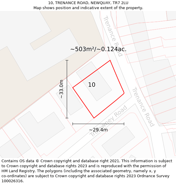 10, TRENANCE ROAD, NEWQUAY, TR7 2LU: Plot and title map
