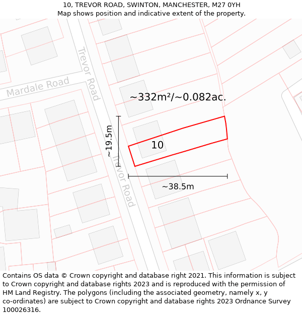 10, TREVOR ROAD, SWINTON, MANCHESTER, M27 0YH: Plot and title map