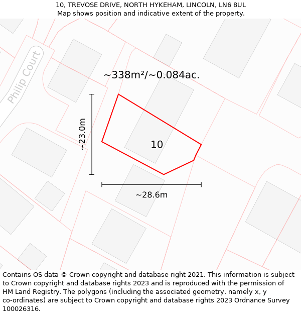 10, TREVOSE DRIVE, NORTH HYKEHAM, LINCOLN, LN6 8UL: Plot and title map