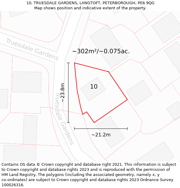 10, TRUESDALE GARDENS, LANGTOFT, PETERBOROUGH, PE6 9QG: Plot and title map