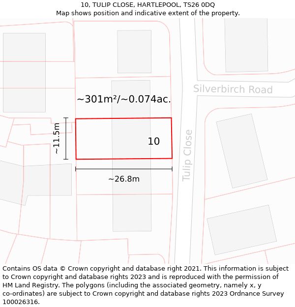 10, TULIP CLOSE, HARTLEPOOL, TS26 0DQ: Plot and title map