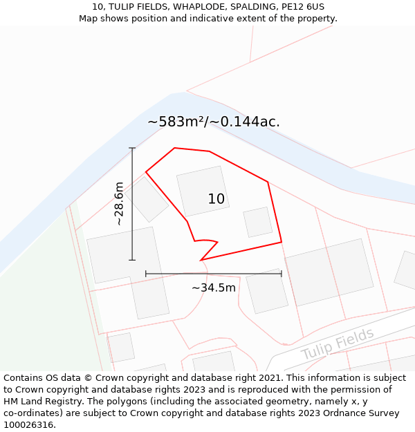 10, TULIP FIELDS, WHAPLODE, SPALDING, PE12 6US: Plot and title map