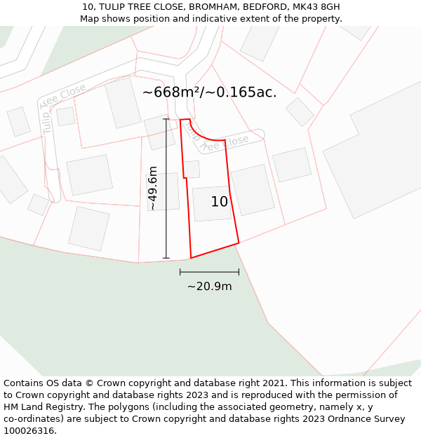 10, TULIP TREE CLOSE, BROMHAM, BEDFORD, MK43 8GH: Plot and title map