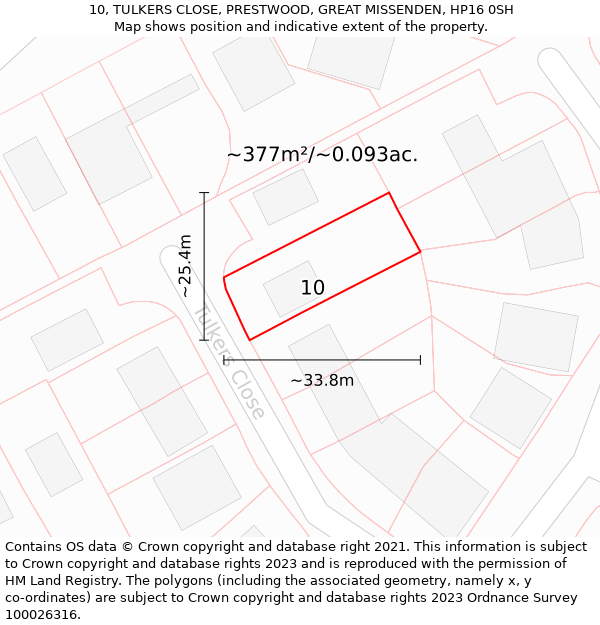 10, TULKERS CLOSE, PRESTWOOD, GREAT MISSENDEN, HP16 0SH: Plot and title map