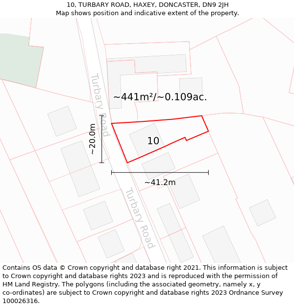 10, TURBARY ROAD, HAXEY, DONCASTER, DN9 2JH: Plot and title map