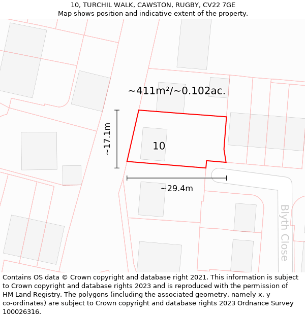 10, TURCHIL WALK, CAWSTON, RUGBY, CV22 7GE: Plot and title map