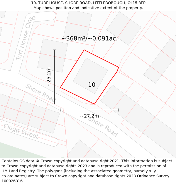 10, TURF HOUSE, SHORE ROAD, LITTLEBOROUGH, OL15 8EP: Plot and title map