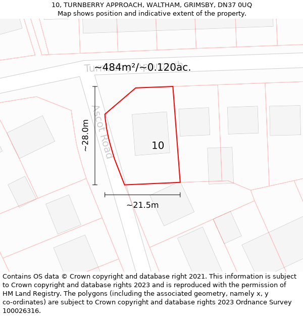 10, TURNBERRY APPROACH, WALTHAM, GRIMSBY, DN37 0UQ: Plot and title map