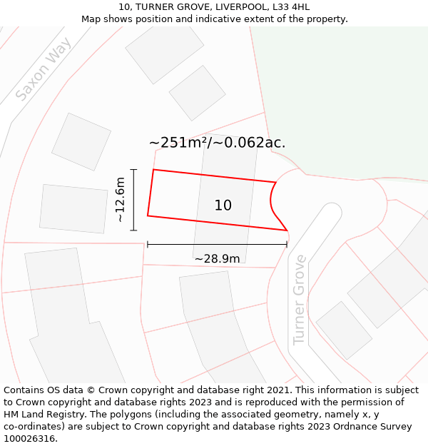 10, TURNER GROVE, LIVERPOOL, L33 4HL: Plot and title map