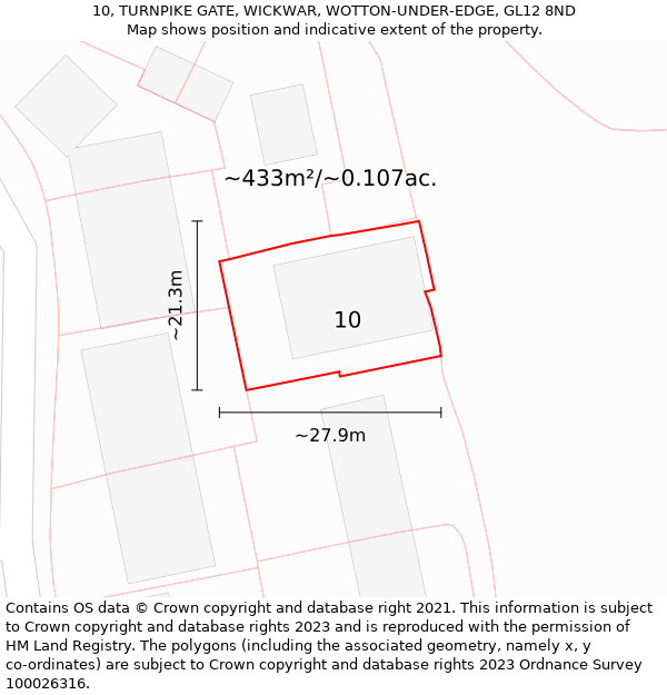 10, TURNPIKE GATE, WICKWAR, WOTTON-UNDER-EDGE, GL12 8ND: Plot and title map
