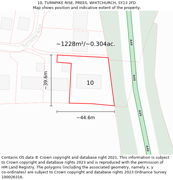 10, TURNPIKE RISE, PREES, WHITCHURCH, SY13 2FD: Plot and title map