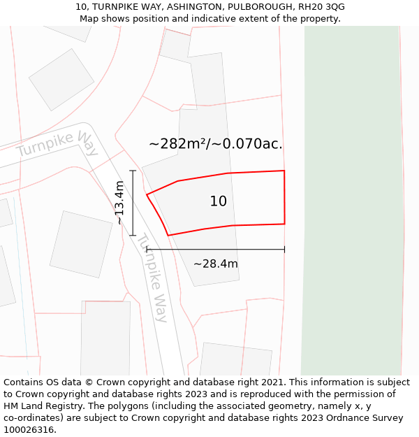 10, TURNPIKE WAY, ASHINGTON, PULBOROUGH, RH20 3QG: Plot and title map