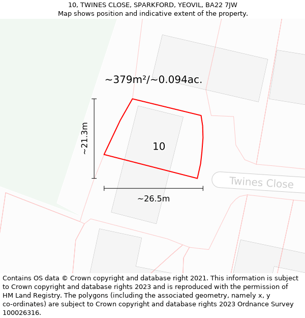 10, TWINES CLOSE, SPARKFORD, YEOVIL, BA22 7JW: Plot and title map