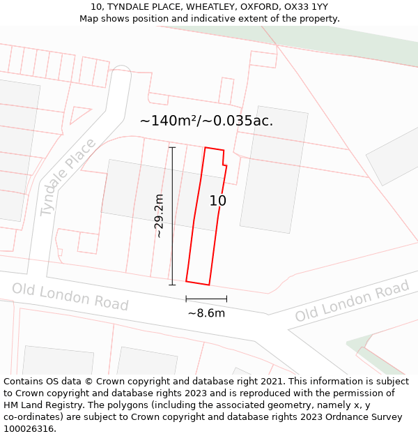 10, TYNDALE PLACE, WHEATLEY, OXFORD, OX33 1YY: Plot and title map