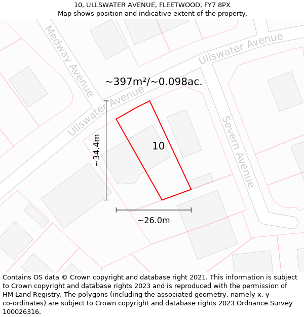 10, ULLSWATER AVENUE, FLEETWOOD, FY7 8PX: Plot and title map