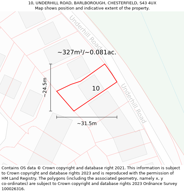 10, UNDERHILL ROAD, BARLBOROUGH, CHESTERFIELD, S43 4UX: Plot and title map