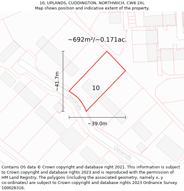 10, UPLANDS, CUDDINGTON, NORTHWICH, CW8 2XL: Plot and title map