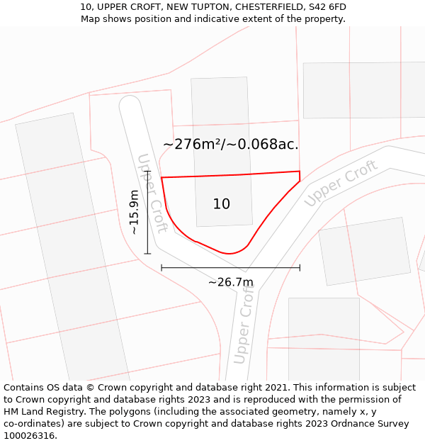 10, UPPER CROFT, NEW TUPTON, CHESTERFIELD, S42 6FD: Plot and title map