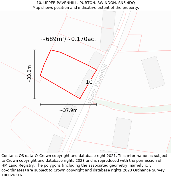 10, UPPER PAVENHILL, PURTON, SWINDON, SN5 4DQ: Plot and title map