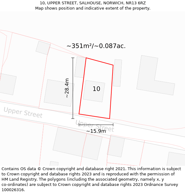 10, UPPER STREET, SALHOUSE, NORWICH, NR13 6RZ: Plot and title map