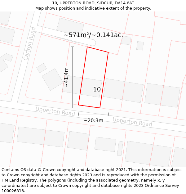 10, UPPERTON ROAD, SIDCUP, DA14 6AT: Plot and title map