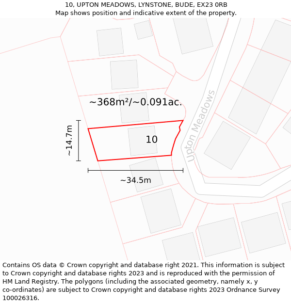 10, UPTON MEADOWS, LYNSTONE, BUDE, EX23 0RB: Plot and title map